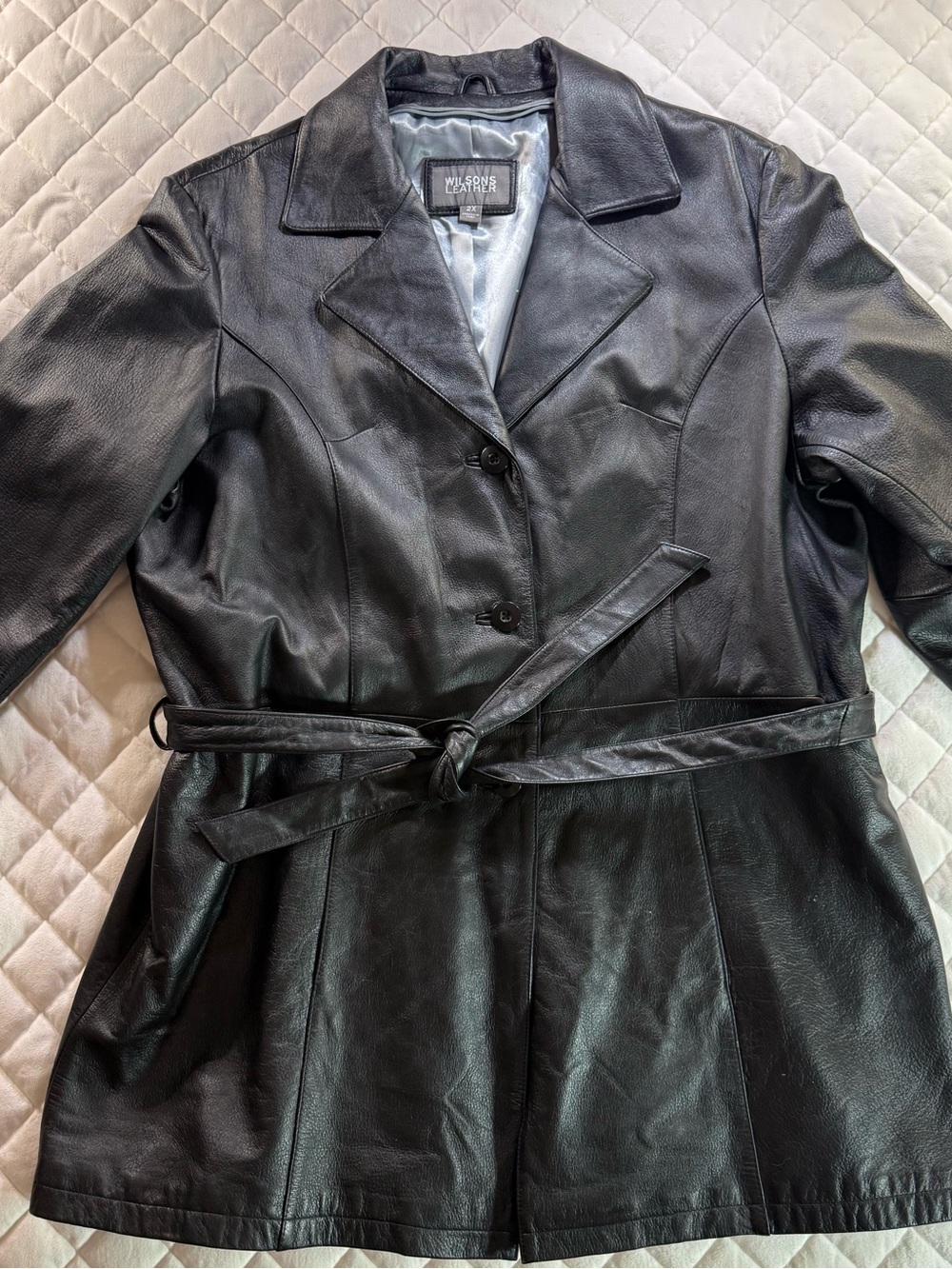 Wilsons Leather Vintage Black Trench Coat Jacket Plus Size 2X Belted